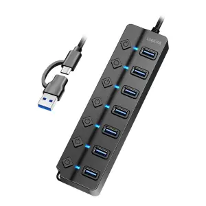HUB USB-C/A => 7x USB-A z napajanjem 5Gbps/s 3.2Gen1 s stikali LogiLink (UA0420)