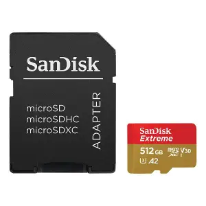 Spominska kartica microSDXC 512GB Sandisk Extreme 190MB/130MB/s U3 V30 UHS-I A2 +adapter (SDSQXAV-512G-GN6MA)