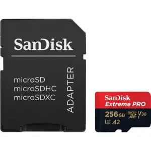 Spominska kartica microSDXC 256GB Sandisk Extreme Pro 200MB/s/140MB/s U3 V30 UHS-I A2 +adapter (SDSQXCD-256G-GN6MA)