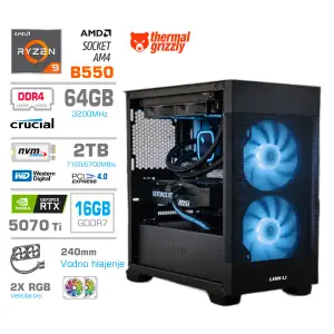 Računalnik MEGA MT S7X R9-5950X/RTX5070Ti/64GB/2TB/750W/Brez OS/črna RGB + Estetski napajalni kabli [Vijola / Črna]