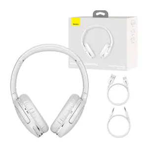 Slušalke brezžične BASEUS naglavne BT/1x3,5mm D02 Pro bele ENC (NGTD010302)