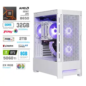 Računalnik MEGA MT S8 R5-9600X/RTX5060Ti/32GB-DDR5/2TB-4.0/750W/Brez OS/bela RGB