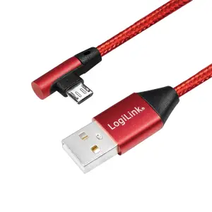 Kabel USB A => B micro tekstil ovoj 1,00m 90° (za mobitele) LogiLink rdeč (CU0150) EOLS-P
