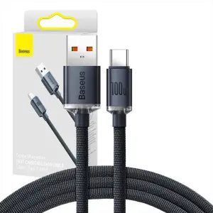 Kabel USB-C => USB-A 2.0 tekstil ovoj 1,20m 100W 20V/5A Baseus Crystal Shine črn (CAJY000401) 