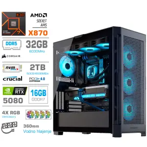 Računalnik MEGA TWR S11 R7-7800X3D/RTX5080/32GB-DDR5/2TB/1050W/Brez OS/črna RGB + Estetski napajalni kabli [Svetlo modra / Črna]