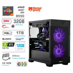 Računalnik MEGA MT S7X R7-5700X/RTX5070/32GB/1TB-4.0/750W/Brez OS/črna RGB + Estetski napajalni kabli [Vijolična / Črna]