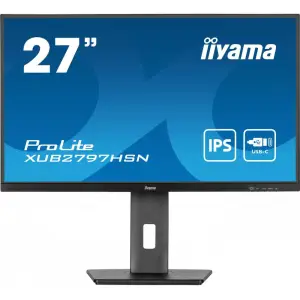 Monitor Iiyama 68,6 cm (27,0") XUB2797HSN-B2 1920x1080 100Hz IPS 1ms HDMI DisplayPort USB-C 65W DP-Out 3xUSB3.2 USB-C-Out Pivot Zvočniki  sRGB99% RJ45 ProLite