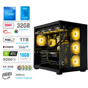 Računalnik MEGA MT S5 i5-12600K/RTX5060Ti-16GB/32GB/1TB/750W/Brez OS/črna RGB + Estetski napajalni kabli [Rumena / Črna)