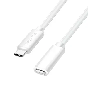 Kabel USB-C(m) => USB-C(ž) 2.0 podaljšek 1,00m 100W 5A/20V 480Mbps bel LogiLink (CU0220)