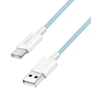 Kabel USB-C (m) => USB-A (m) 2.0 najlon ovoj 1,00m 60W 3A/20V 480Mbps PD3 moder LogiLink(CU0330)